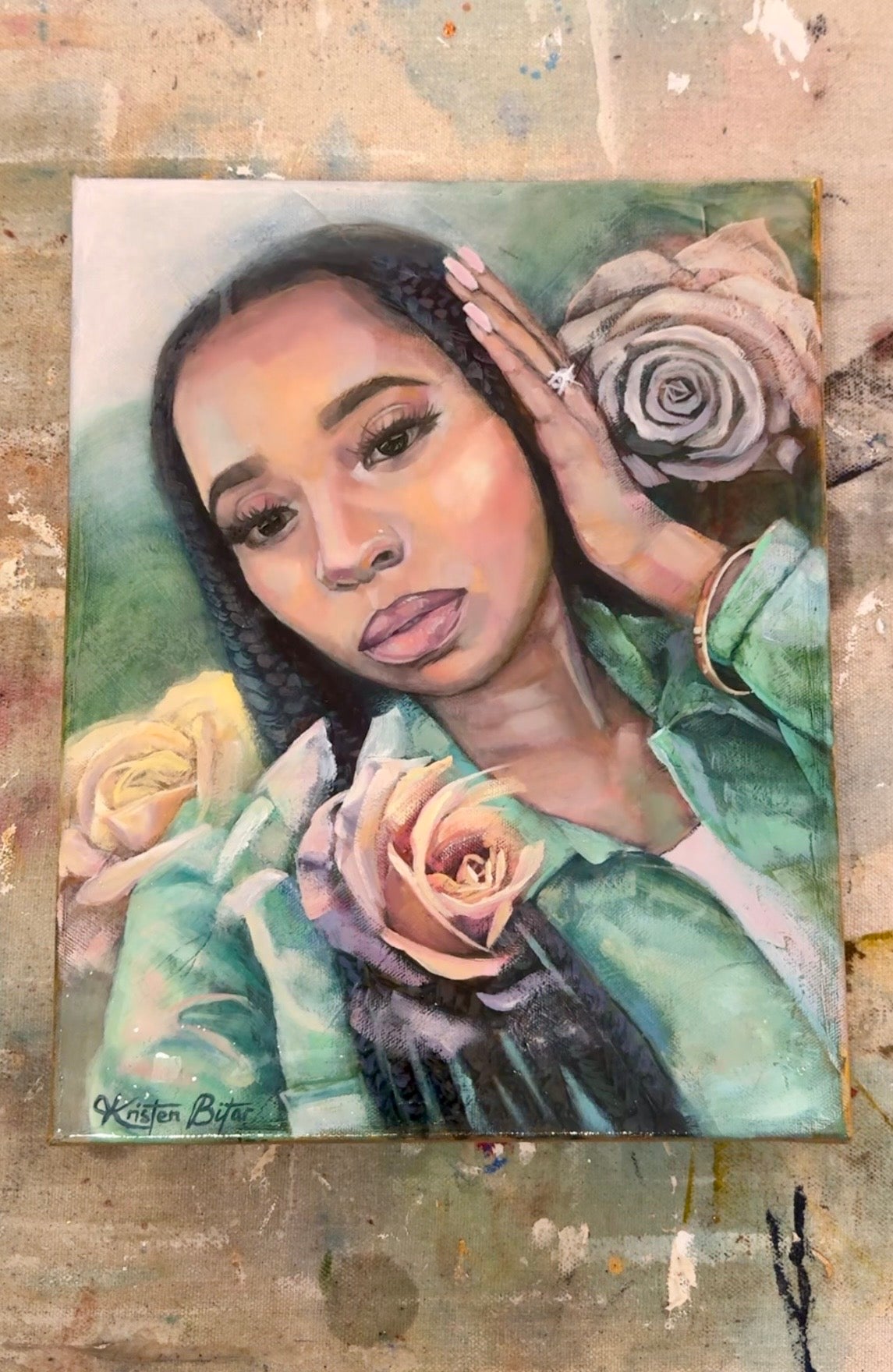 Custom oil painting portrait of a woman commissioned by Dom, by Kristen Bitar