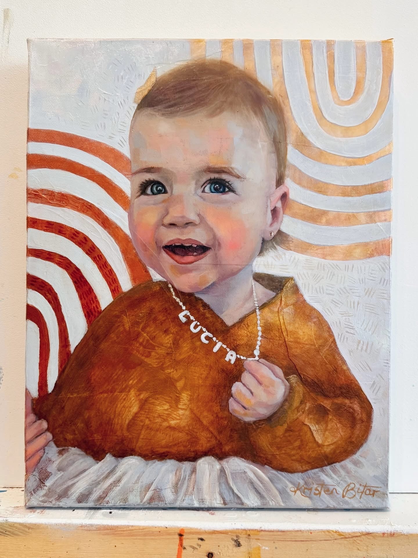 Custom oil painting portrait of a toddler girl commissioned by Rebecca, by Kristen Bitar