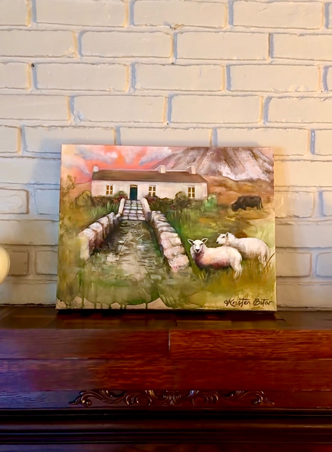 Custom oil painting of a childhood home in Ireland commissioned as a 100th birthday gift, by Kristen Bitar
