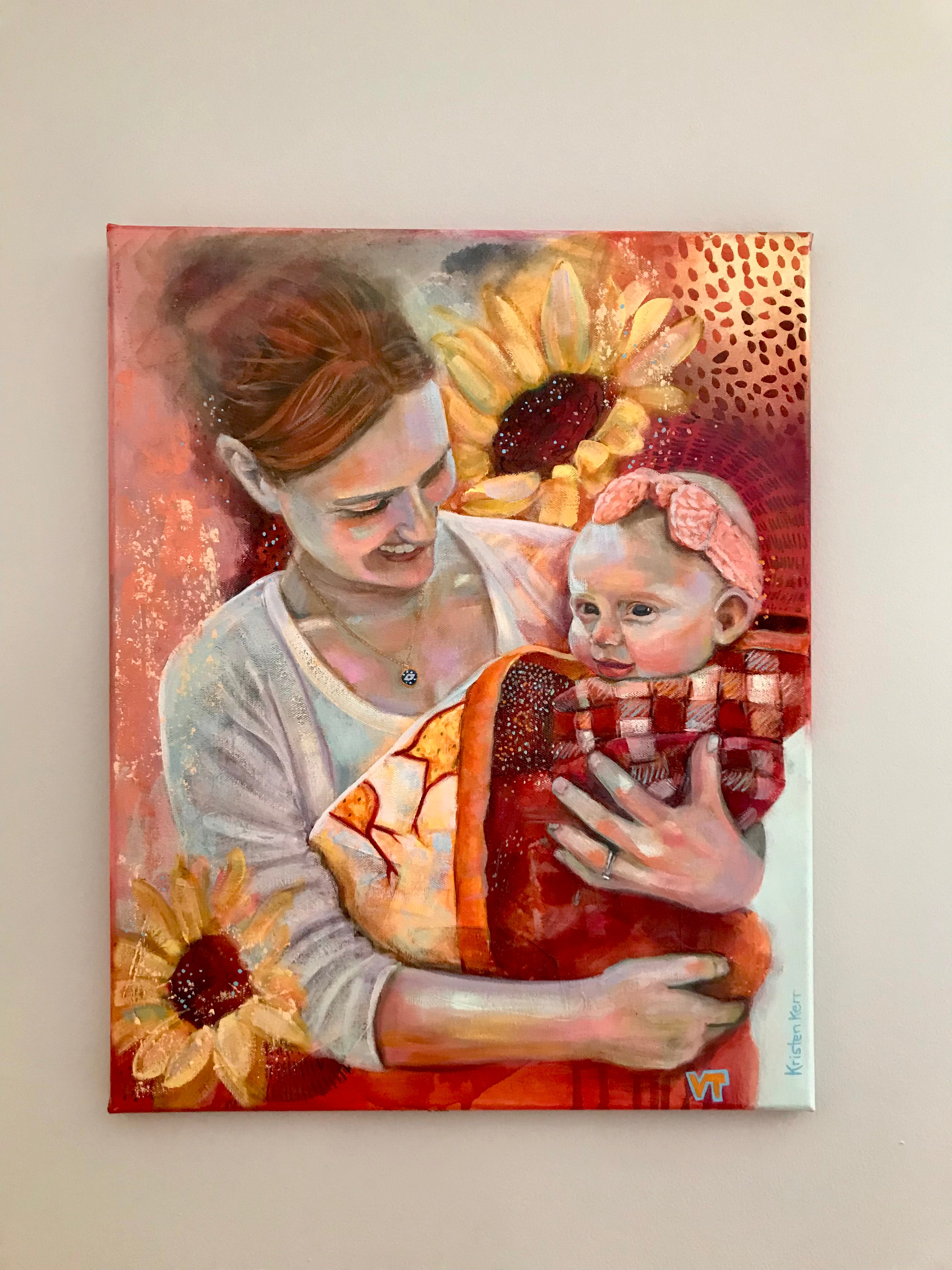 Custom oil painting portrait of a mother and daughter commissioned by Lucas, by Kristen Bitar